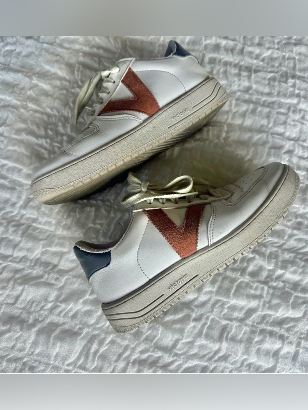 Victoria Spain Leather Sneakers White Brown Casual Trainer EU38 US 8 - Picture 3 of 11